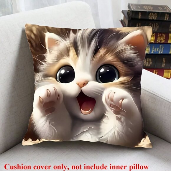Playful Suprised Cat Pillow Cover for 18 inch Pillows NWT - Picture 1 of 3